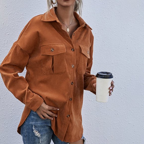 CASUAL DOLLZ Rusty Brown Boyfriend oversized Butto - Picture 5 of 7